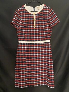 Brooks Brothers Red, Navy & White Plaid Short-Sleeve Mini Dress